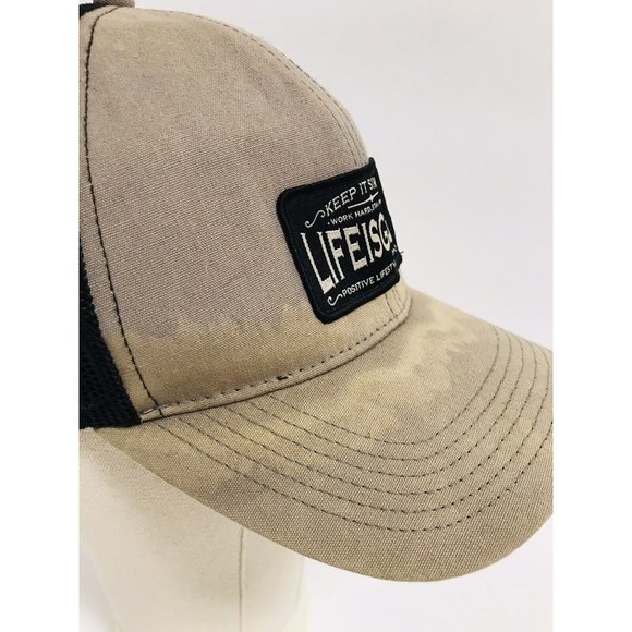 Life Is Good Keep It Simple Patch Gray Black Mesh Distressed Snapback Hat - Picture 2 of 8